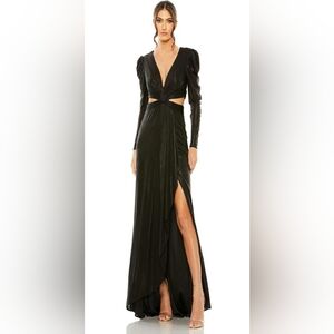 Mac Duggal NWT Black Metallic Cutout Long Sleeve Maxi Gown Dress Size 10 #27060